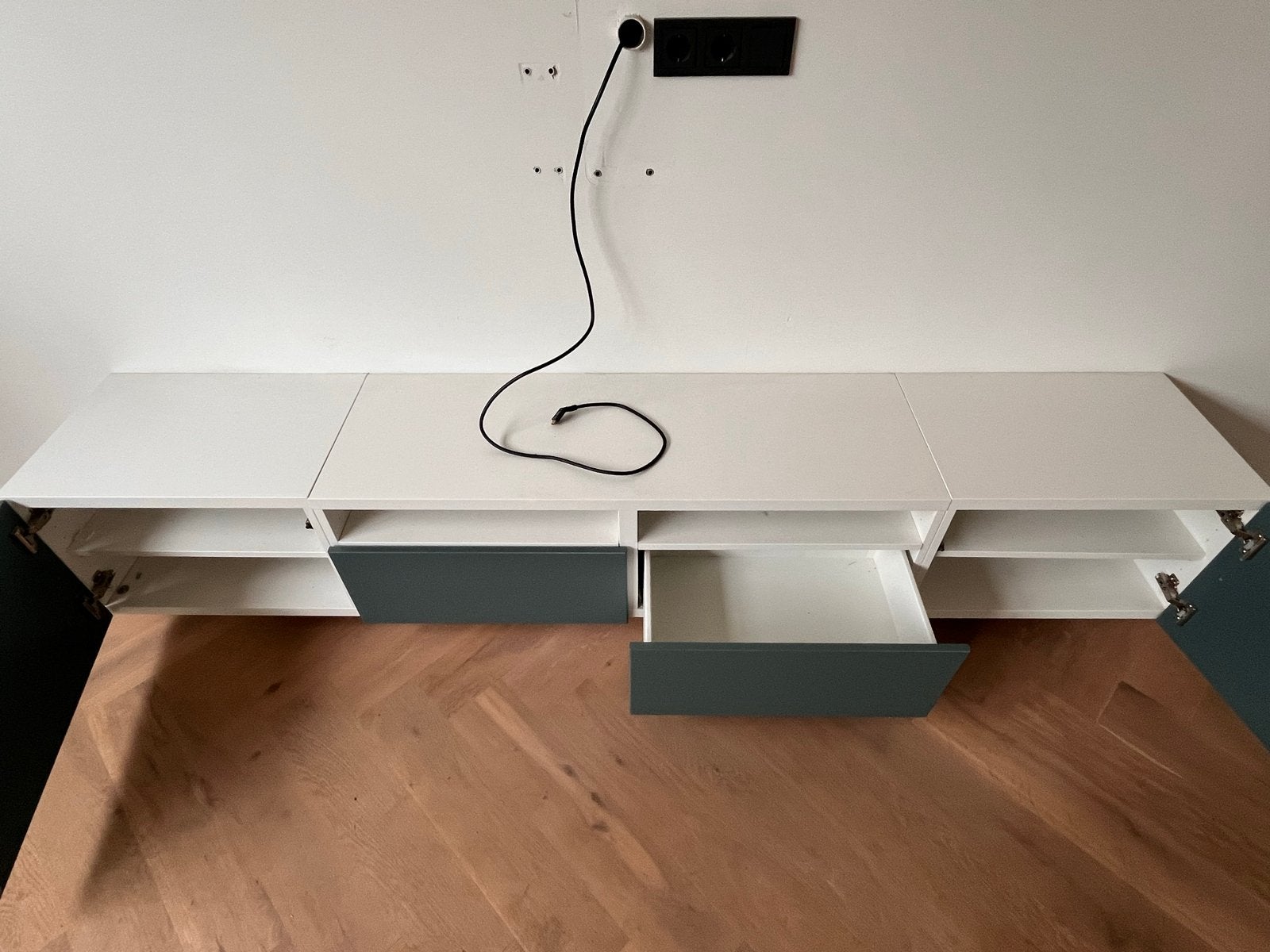 IKEA Besta TV-meubel - Wit met Groene Fronten, Ophalen, Overige materialen, Zo goed als nieuw, 200 cm of meer