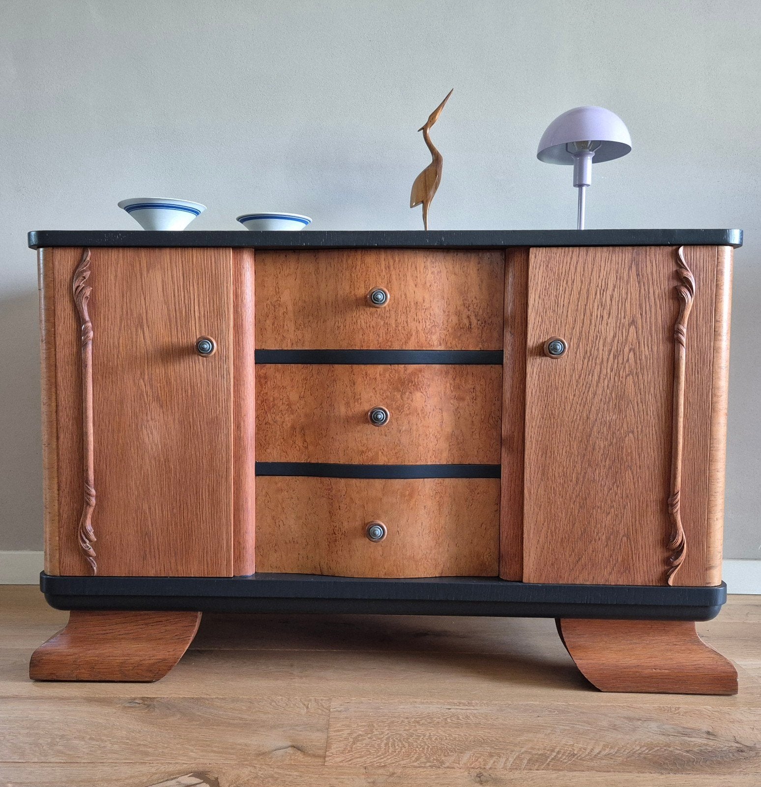 Art Deco eiken dressoir | notenhout | vintage  | 1930s, Gebruikt, 100 tot 150 cm, Met lade(s), Ophalen of Verzenden
