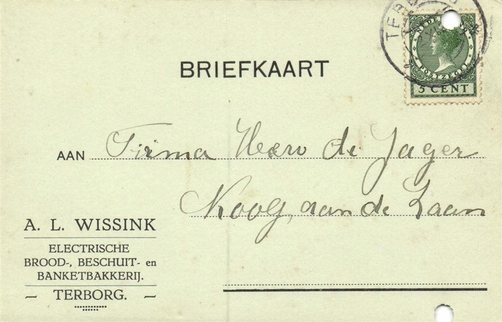 A.L. Wissink, Terborg - 11.1934 - briefkaart, Ophalen of Verzenden, Briefkaart
