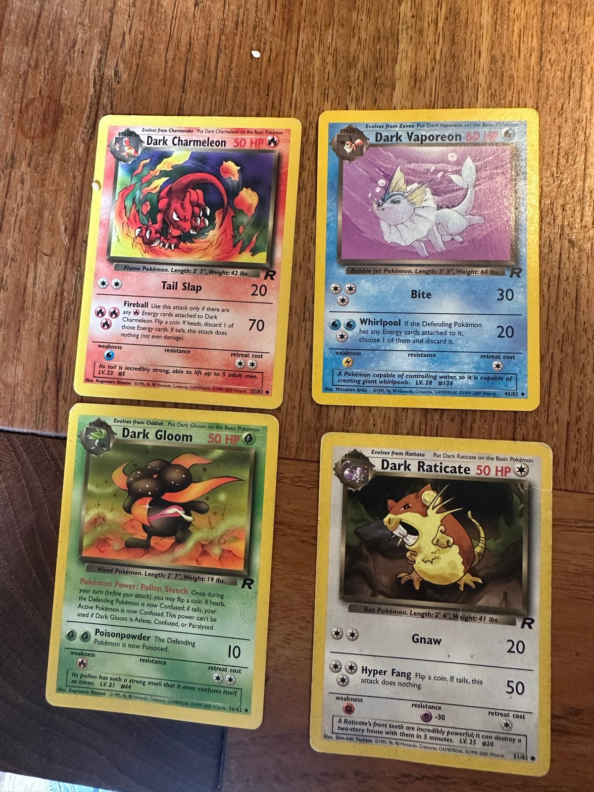 4 zeldzame Dark Pokémon kaarten - Team Rocket set, Ophalen of Verzenden, Gebruikt, Meerdere kaarten