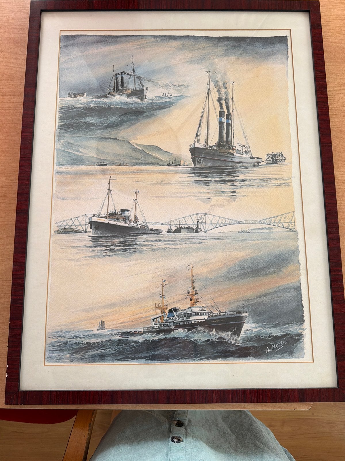 Maritiem Schilderij: Schepen en Bruggen op Water, Ophalen, Maritiem / water, Realistisch, Gesigneerd