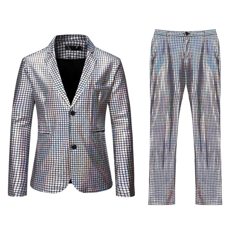Heren zilveren geruit kostuum pak blazer zilver colbert, Kleding | Heren, Verzenden, Nieuw, Overige maten, Grijs