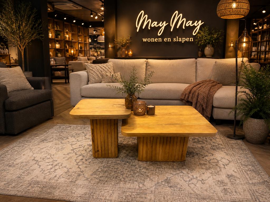 Salontafel 2 Delig Naturel mangohout Direct/Leverbaar E-7374, Ophalen, 50 tot 100 cm, Vierkant, Nieuw