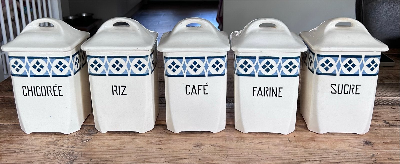 Set van 5 antieke Franse aardewerken voorraadpotten, Antiek en Kunst, Ophalen of Verzenden