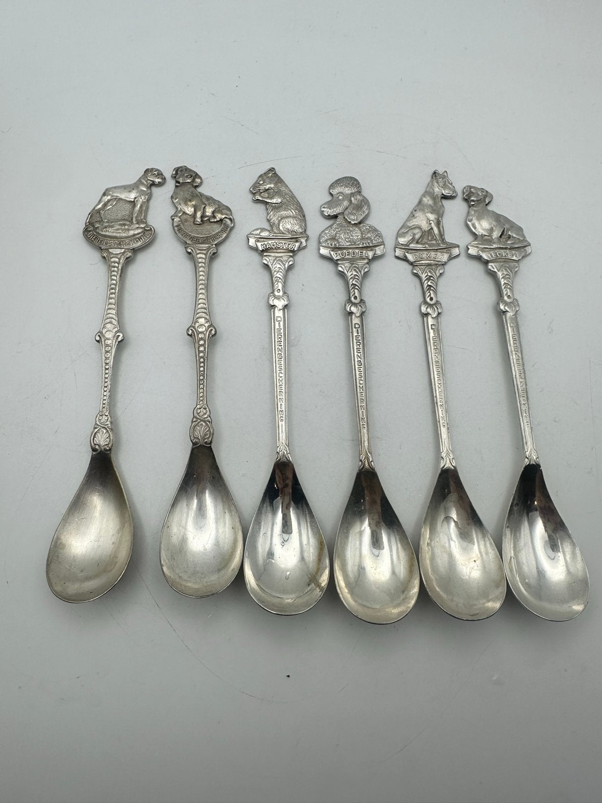 6 Vintage Dierenbescherming Verzilverde Lepeltjes, Ophalen of Verzenden
