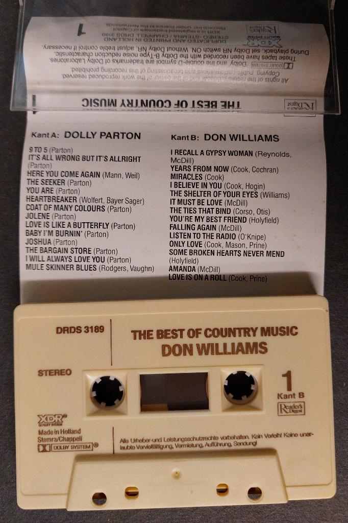 Dolly Parton CASSETTE Don Williams Best Of Country Music, Cd's en Dvd's, Cassettebandjes, Gebruikt, Verzenden, 1 bandje, Origineel