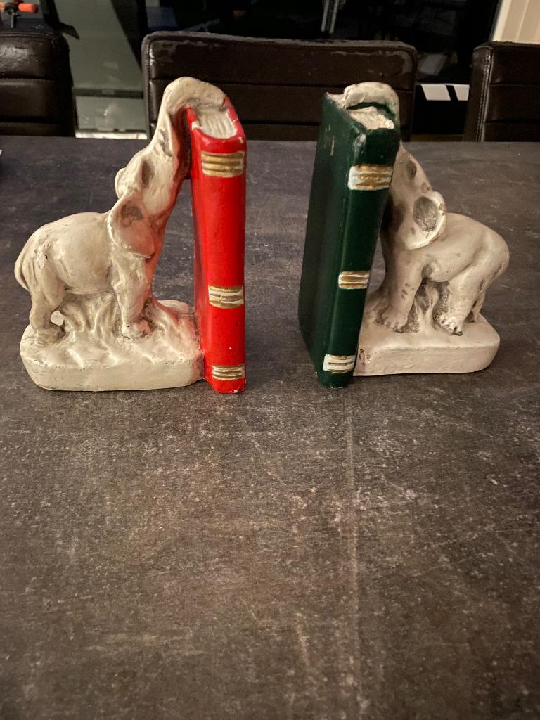 Vintage/antiek: set boekensteunen, olifanten 12cm, Ophalen of Verzenden