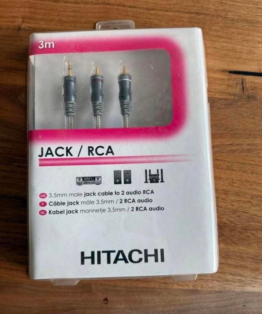 Nieuwe Hitachi Jack naar RCA kabel - 3.5mm naar 2 RCA, Ophalen of Verzenden, Nieuw, 2 tot 5 meter, Interlink-kabel