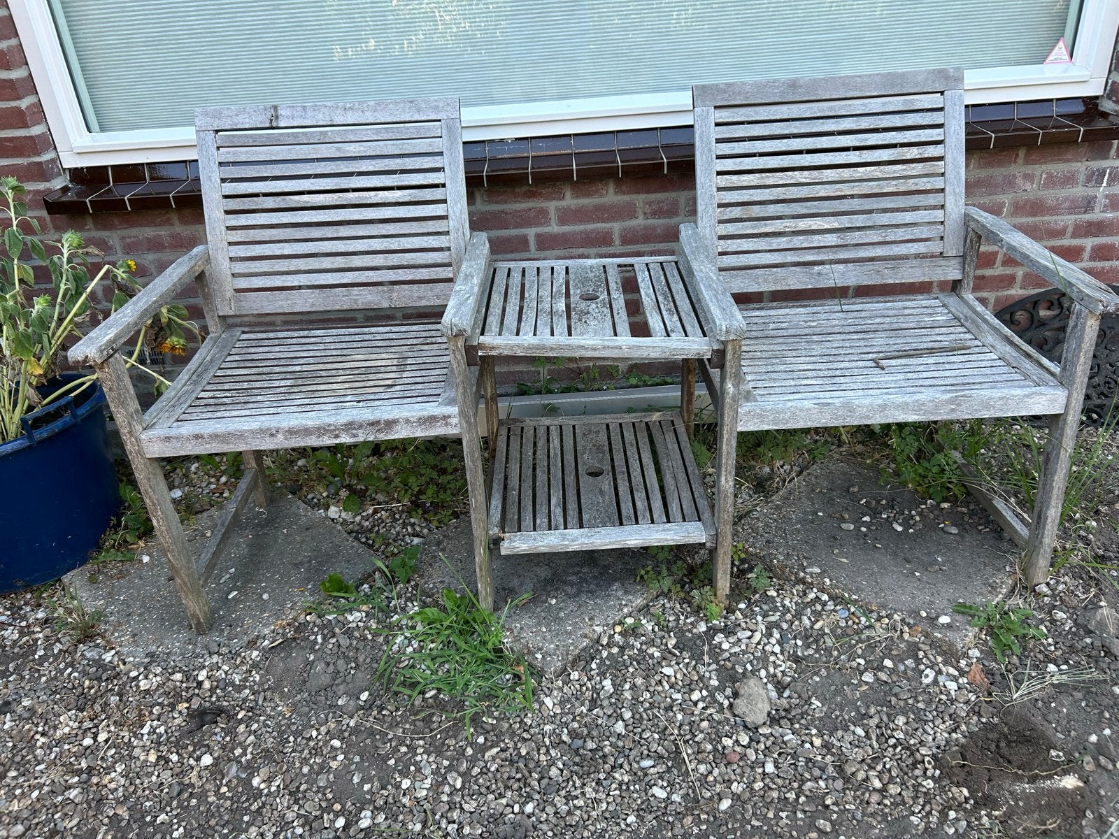 Houten tuinbank met tafeltje - opknapper, Ophalen, Gebruikt, Hout