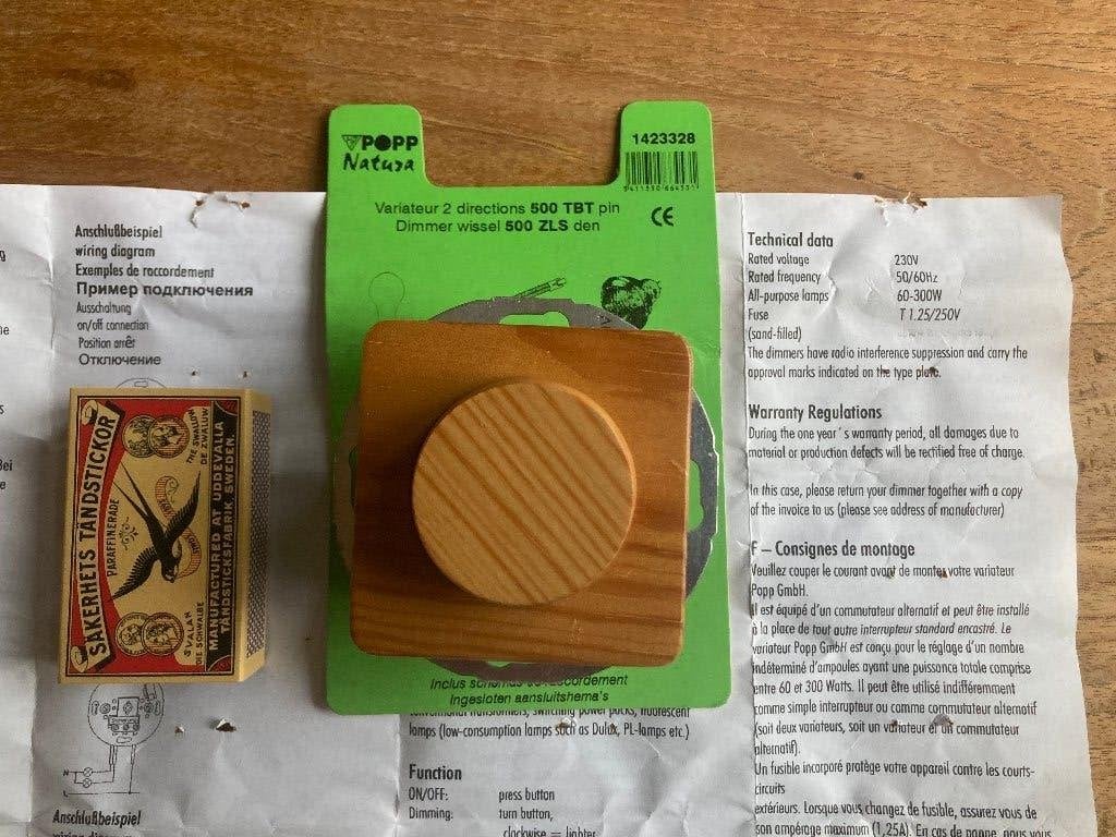 Vintage houten dimmer voor ouderwetse gloeilamp Popp Natura, Ophalen of Verzenden, Zo goed als nieuw, Schakelaar