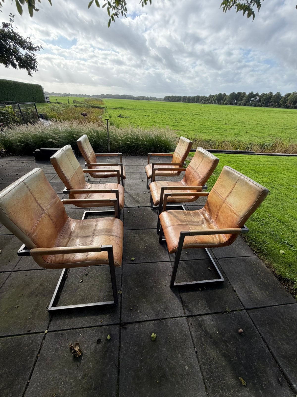 6 eettafelstoelen, Ophalen, Gebruikt, Bruin, Leer