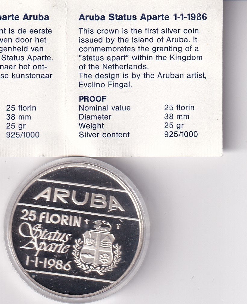 Aruba 25 Florin 1986  Proof met boekje in Mapje, Postzegels en Munten, Munten | Nederland, Koningin Beatrix, Zilver, Losse munt