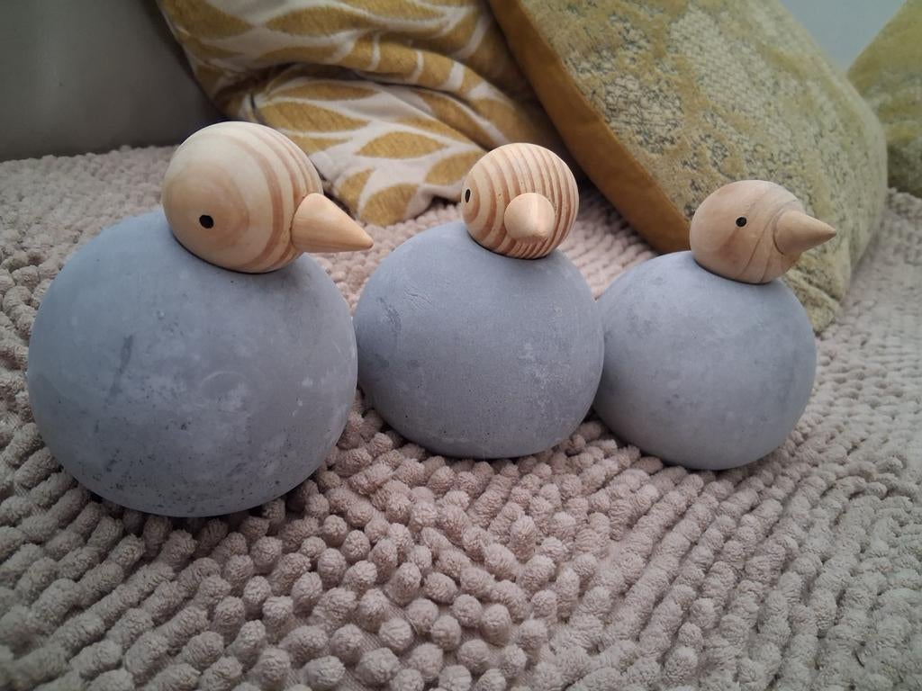 Set van 3 decoratieve vogels van beton en hout, Hout, Ophalen of Verzenden, Zo goed als nieuw, Modern