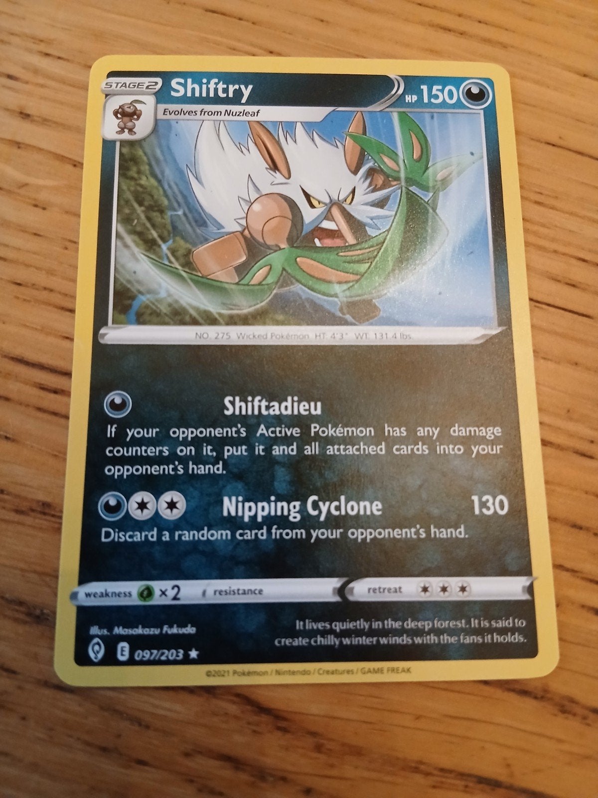 Pokémon Kaart Shiftry 097/203 - Zo goed als nieuw, Ophalen of Verzenden, Zo goed als nieuw, Losse kaart
