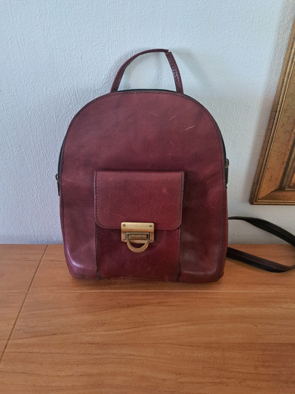 Vintage Leren Rugzak - Bordeauxrood, Sieraden, Tassen en Uiterlijk, Tassen | Rugtassen, Ophalen of Verzenden, Gebruikt, Overige merken