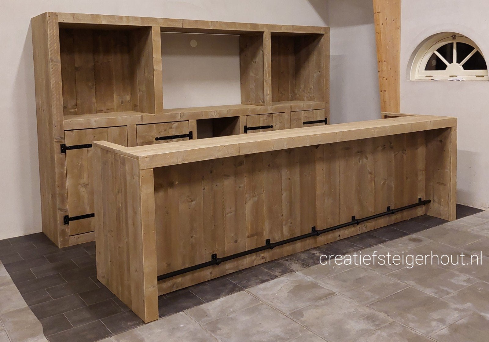Bar met kast van steigerhout mancave buizen huisbar koelkast, Huis en Inrichting, Barren, Verzenden, Nieuw