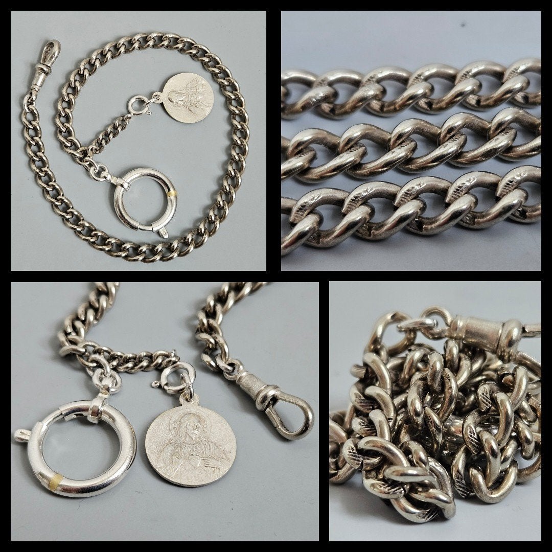 Antiek zakhorloge horlogeketting met hanger,  29 cm., Ophalen of Verzenden, Overige materialen, Ketting