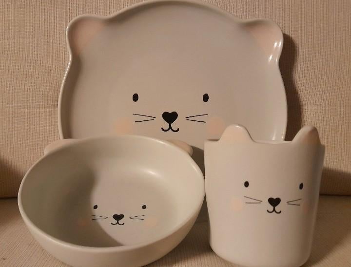 Kinderservies poes aardewerk / keramiek 3-delig, Ophalen of Verzenden, Nieuw
