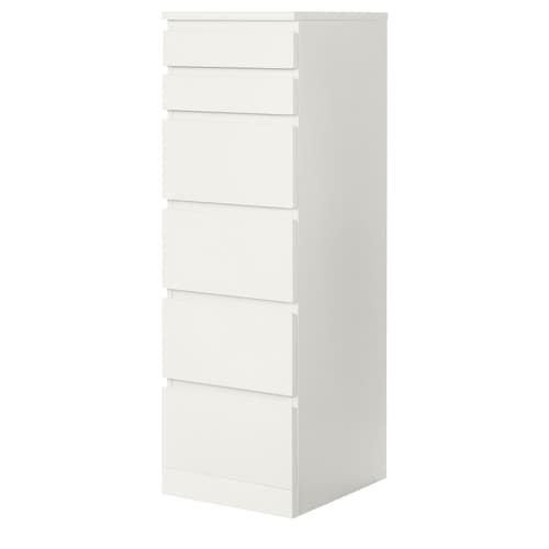 IKEA MALM Ladekast met 6 lades en spiegel - Wit, Ophalen, Gebruikt, 50 tot 100 cm, 150 tot 200 cm