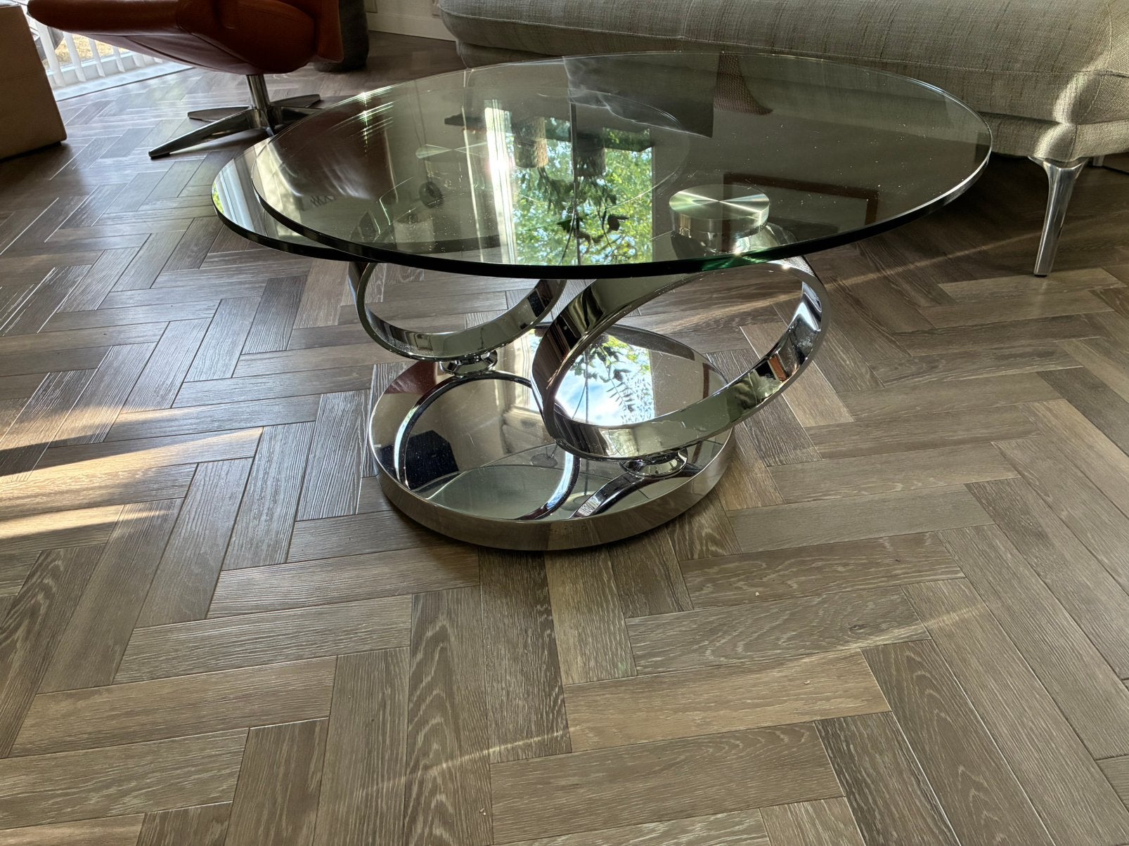 Glazen salontafel, Ophalen, Gebruikt, Rond, Glas