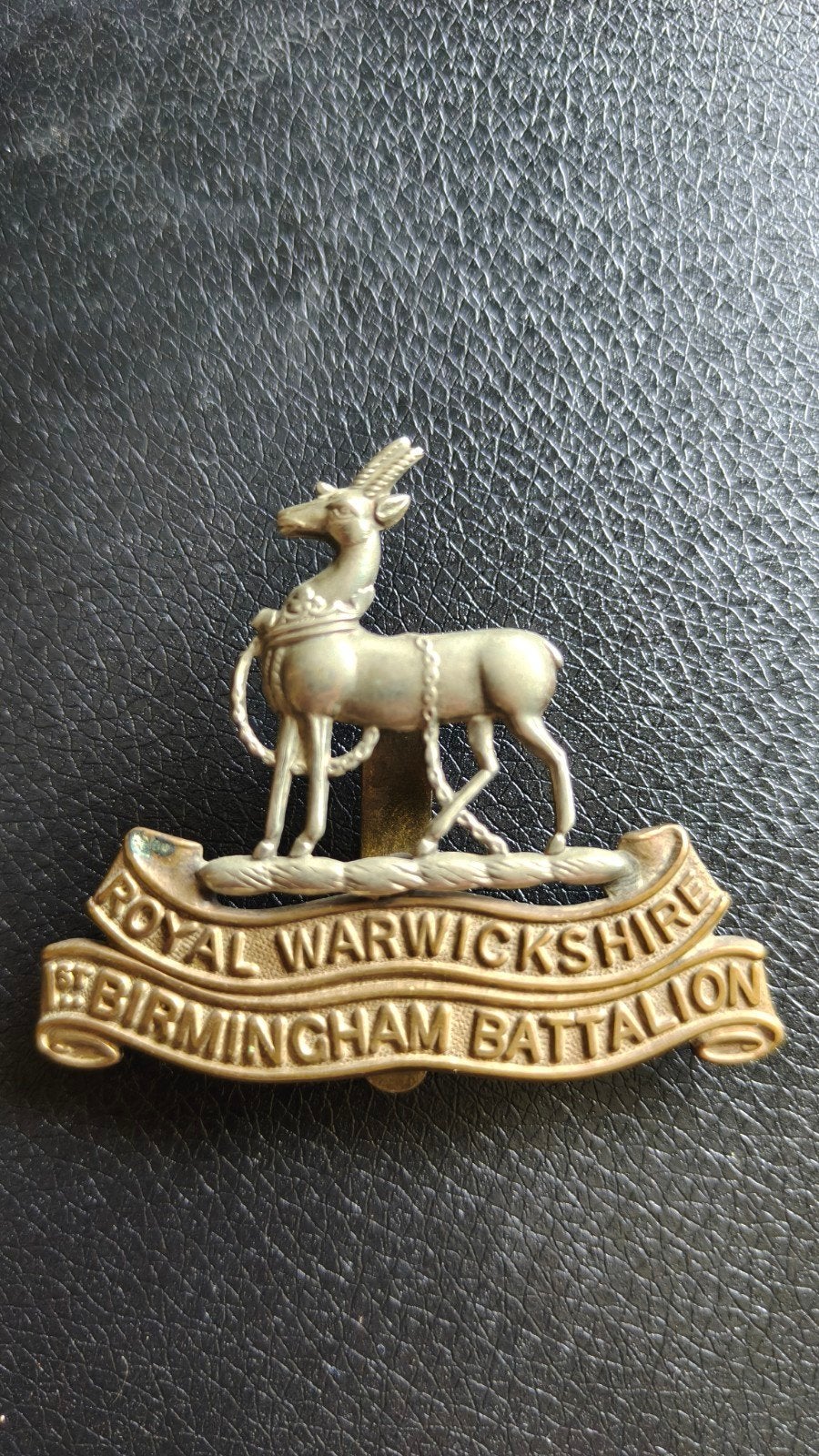 Originele schaarse WW1 capbadge Royal Warwickshire Regiment., Ophalen of Verzenden, Landmacht, Engeland, Embleem of Badge