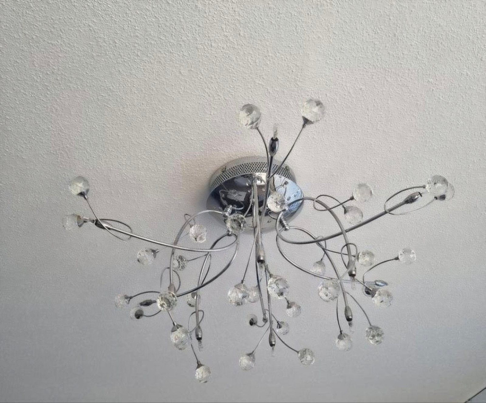 Luxe Design Plafondlamp Chroom met Echt Kristal – Modern, Ophalen, Zo goed als nieuw