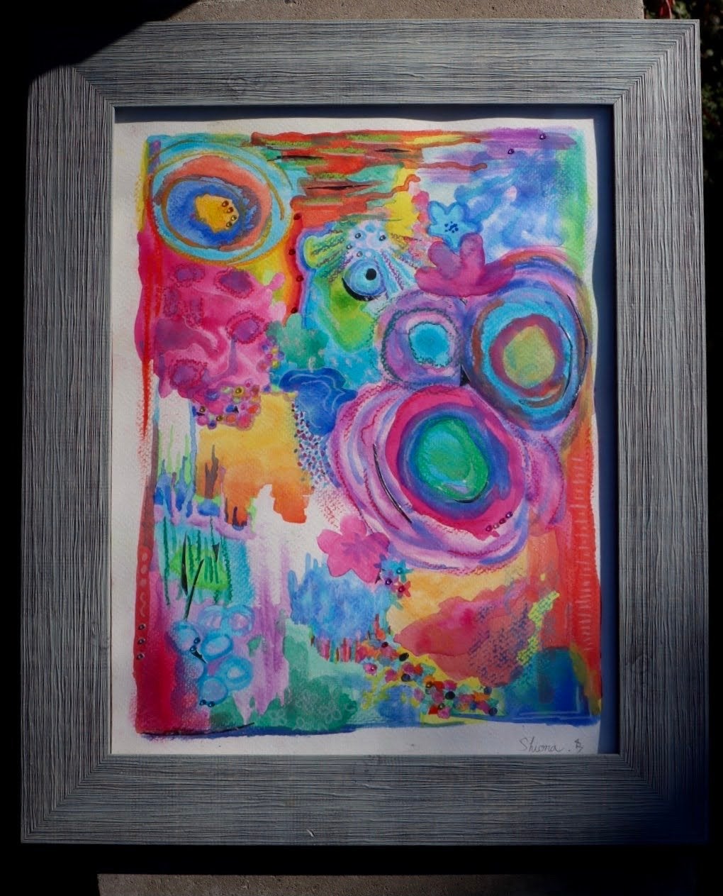 Abstracte aquarel in lijst - Kleurrijk en levendig, Ophalen, Abstract, Aquarel, Papier/karton