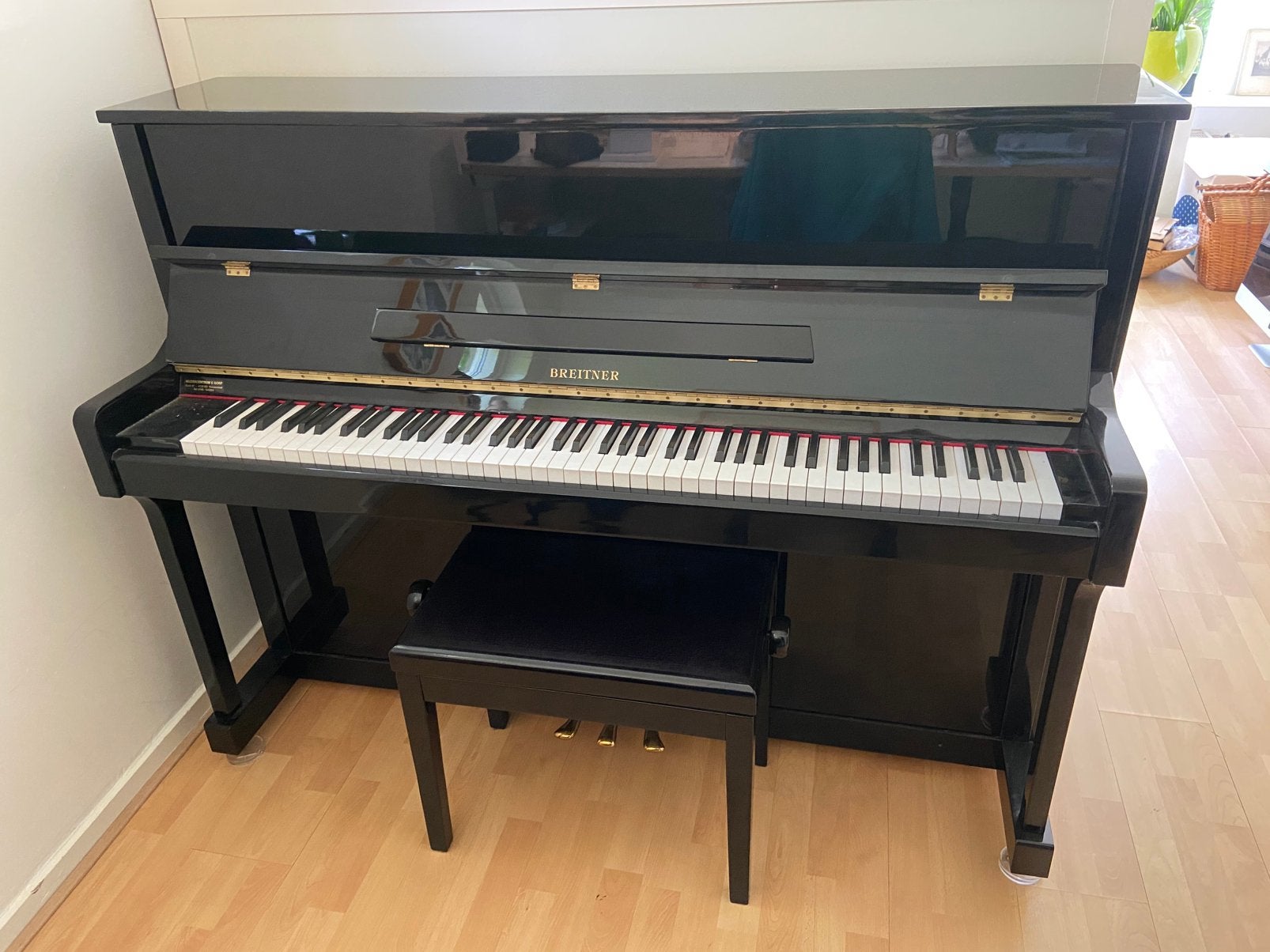 Breitner Piano Zwart Hoogglans met stoel. Superstaat., Ophalen, Gebruikt, Zwart, Hoogglans