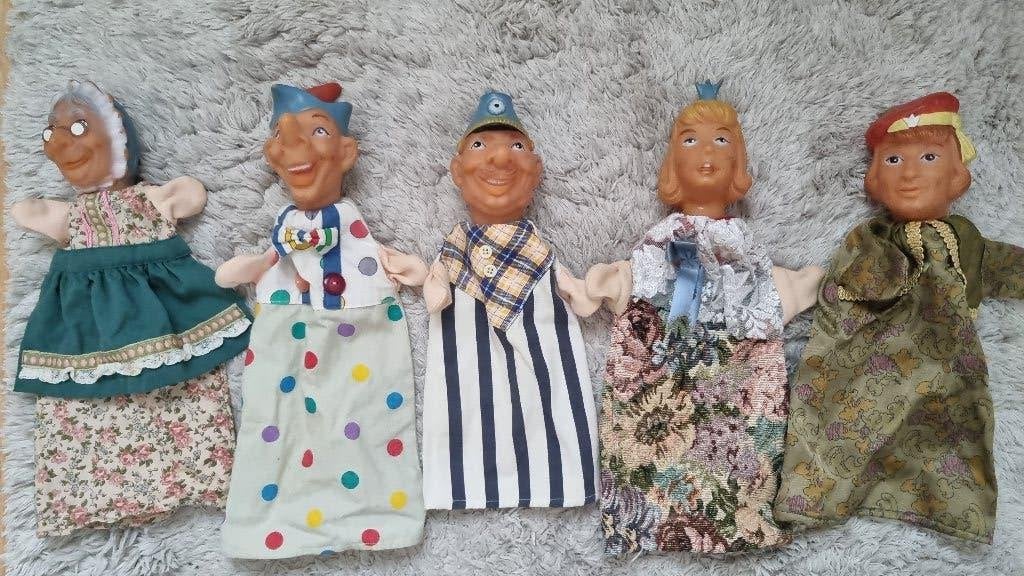 Set van 5 vintage handpoppen - diverse karakters, Ophalen of Verzenden