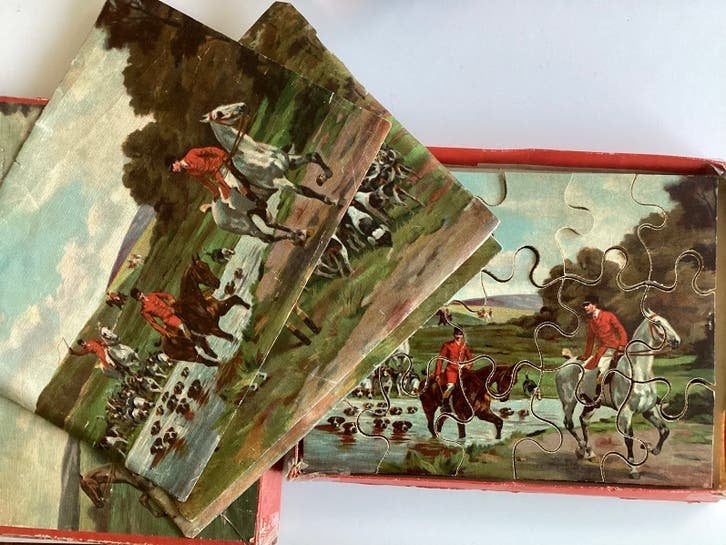Oude legpuzzel van een “Vossenjacht” Spear’s Games 4 puzzels, Antiek en Kunst, Ophalen of Verzenden