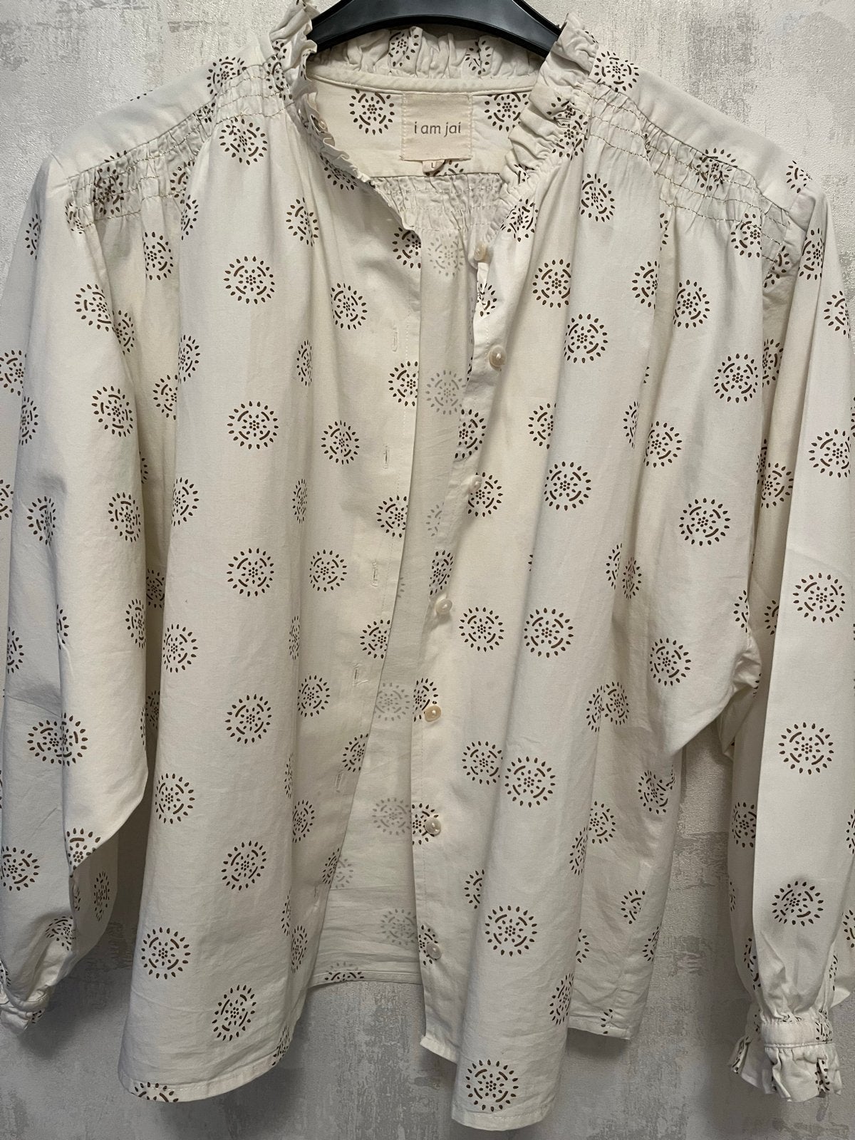 I am Jai blouse met print en ruches, Ophalen of Verzenden, Zo goed als nieuw, Maat 42/44 (L), Wit