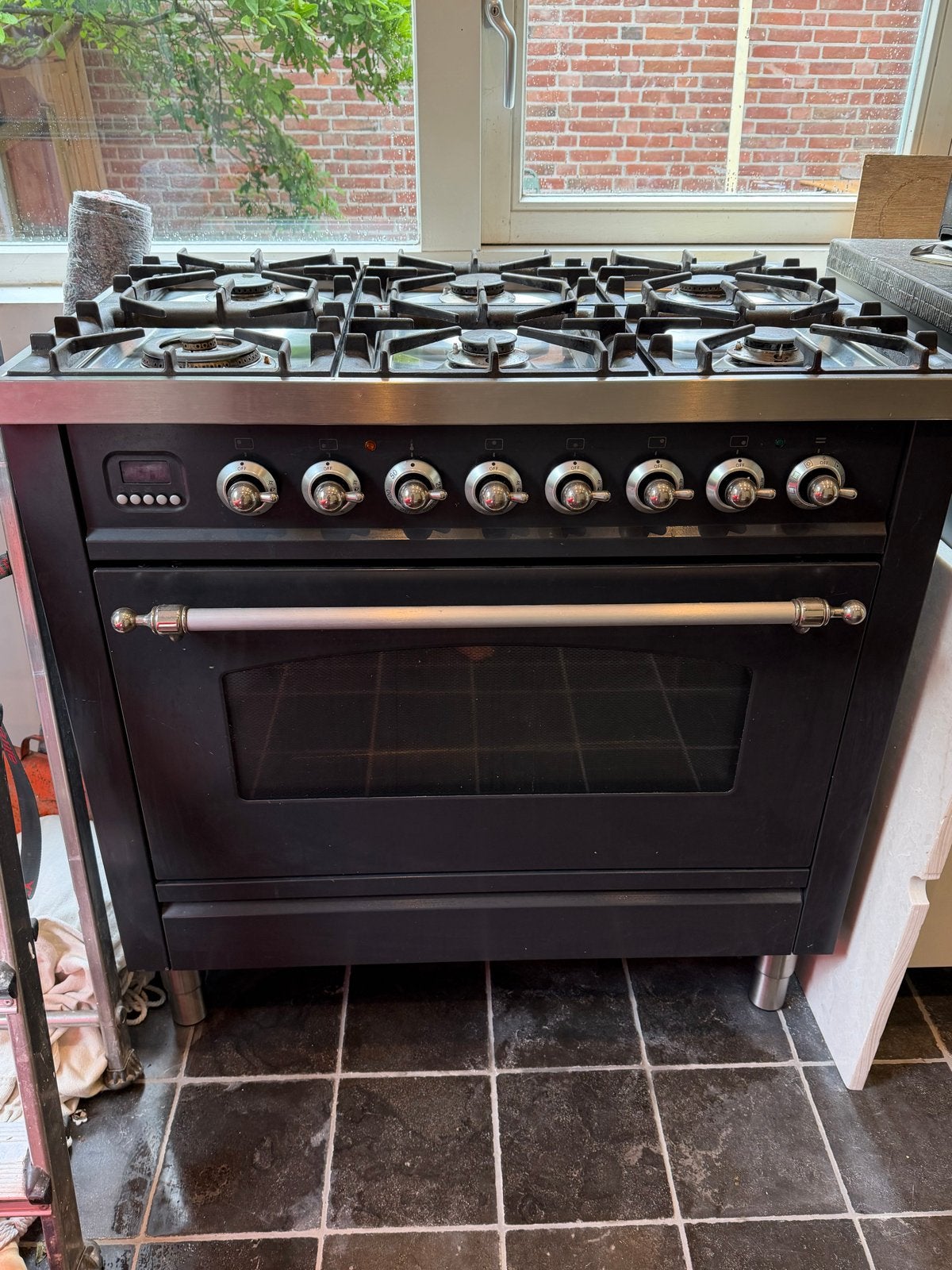 Boretti 6-pits gasfornuis met 90 cm oven, spit en grill, Ophalen, Gebruikt, 60 cm of meer, Grill
