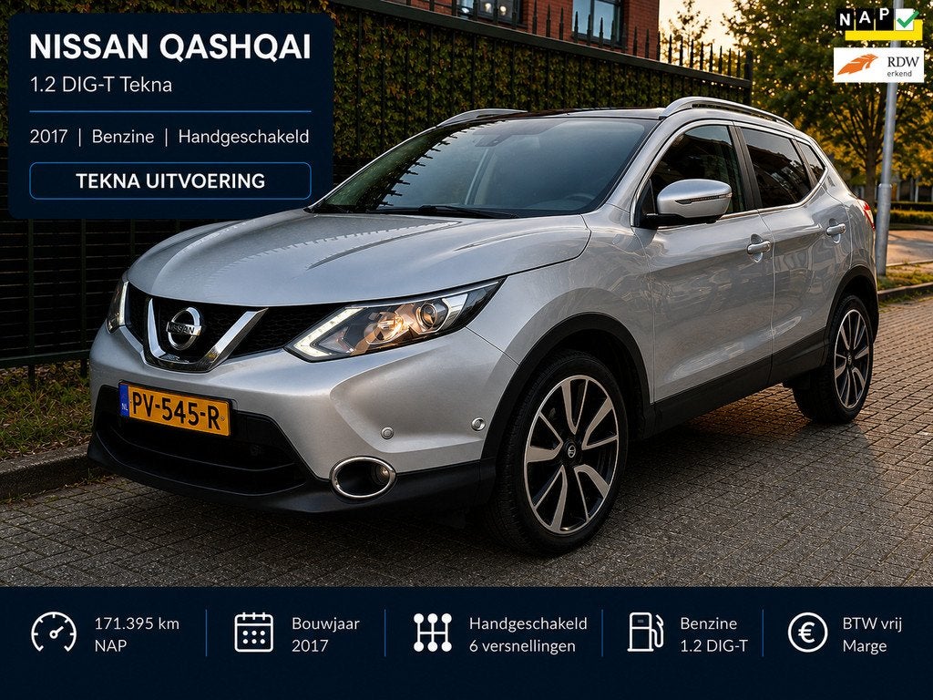 Nissan Qashqai 1.2 Tekna Grijs 2017 LEDER|PANO|CAMERA|NAP, Auto's, Nissan, Voorwielaandrijving, Gebruikt, 4 cilinders, 116 pk