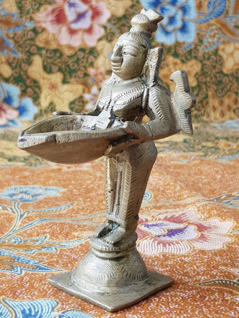 Mooi origineel antiek brons tempelbeeldje uit India 12 cm., Antiek en Kunst, Kunst | Niet-Westerse kunst, Beeld, India, Brons