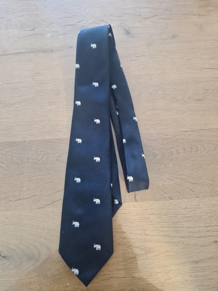 Donkerblauwe stropdas met olifantenpatroon, Ophalen of Verzenden, Blauw, Met patroon
