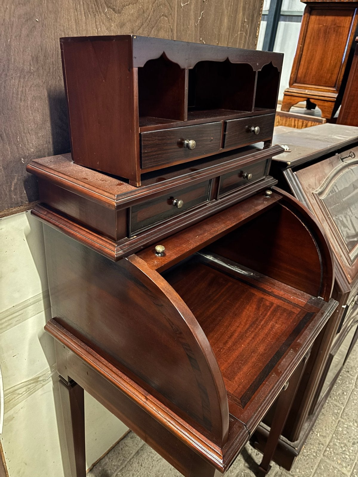 Antiek Mahonie Cilinderbureau / Rolluik Secretaire, Ophalen of Verzenden
