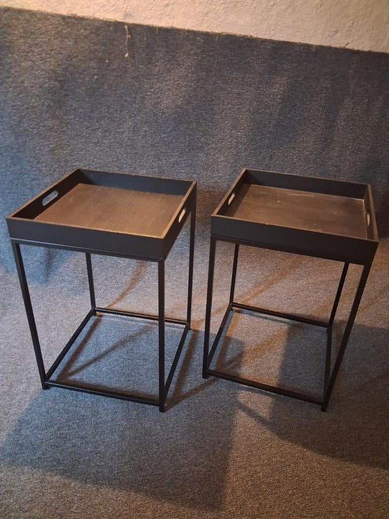 2 zwarte bijzettafeltjes, Huis en Inrichting, Ophalen, Vierkant, Minder dan 55 cm, 45 tot 60 cm
