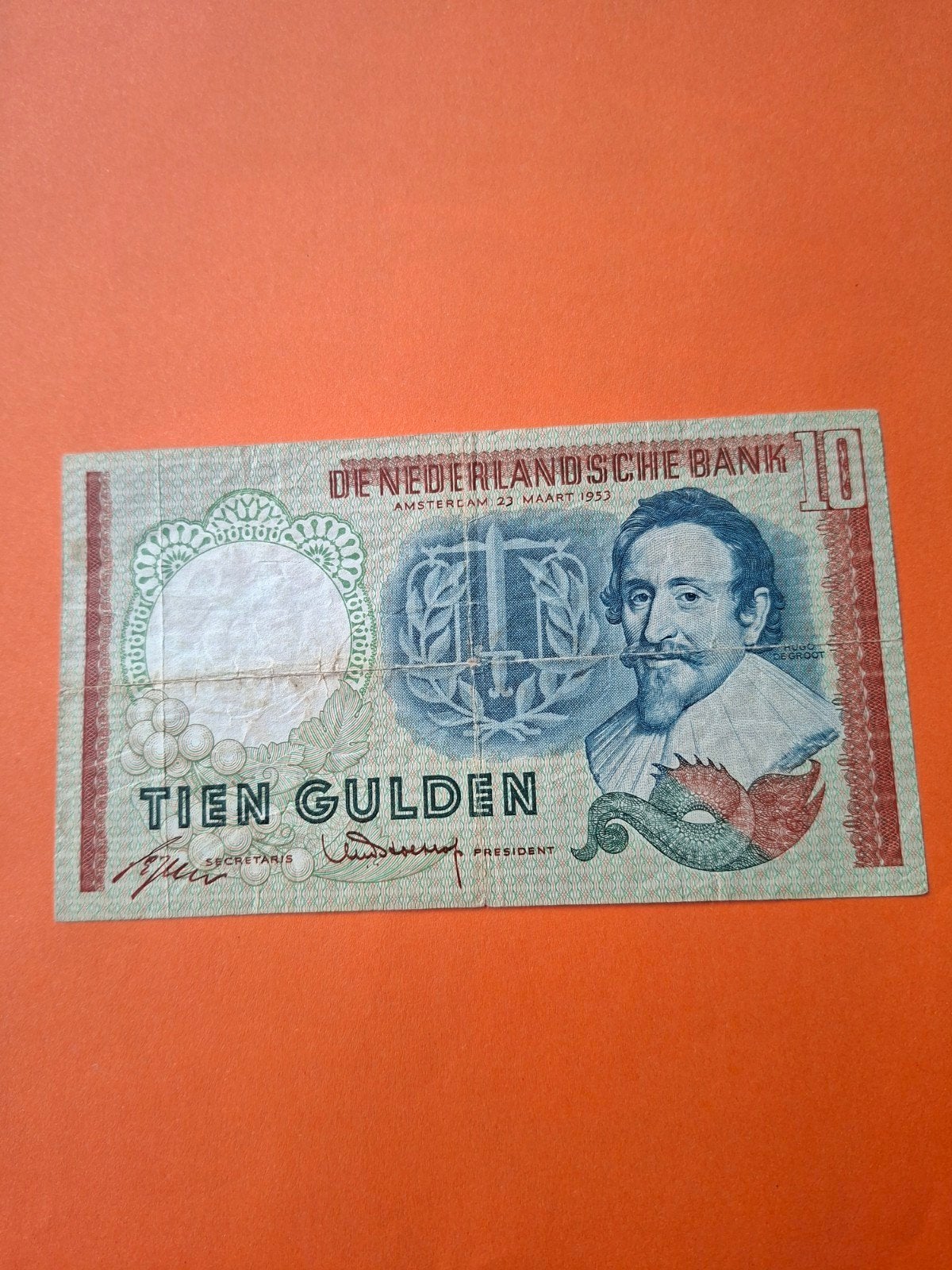 10 gulden Hugo de Groot Misdruk uit 1953 in ZF, Postzegels en Munten, Bankbiljetten | Nederland, Ophalen of Verzenden, 10 gulden