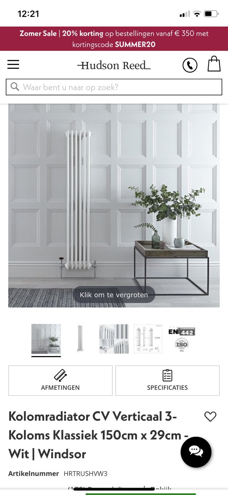 Kolomradiator Verticaal 3-kol klass 150cm x 29cm Wit Windsor, Ophalen, Radiator, Nieuw, Minder dan 60 cm