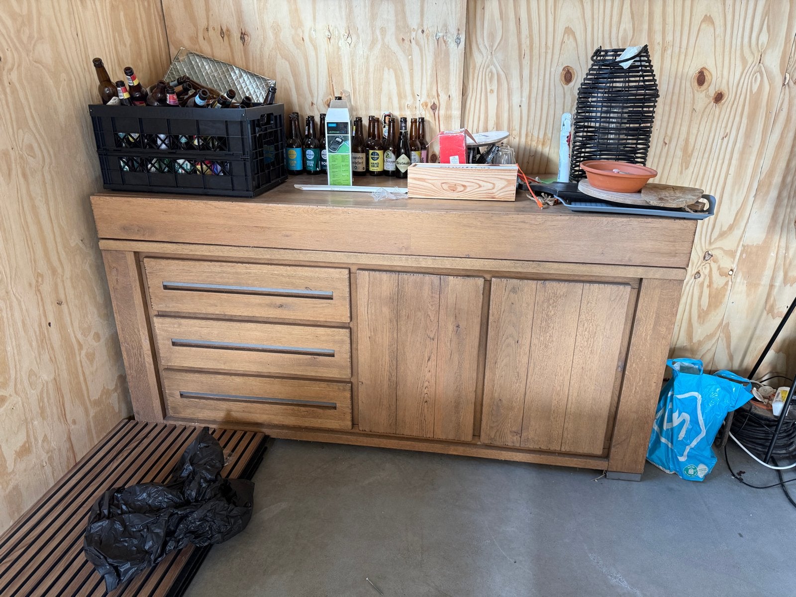 Massief dressoir/bar met lades en deuren, Ophalen, Gebruikt, 150 tot 200 cm, Met lade(s)