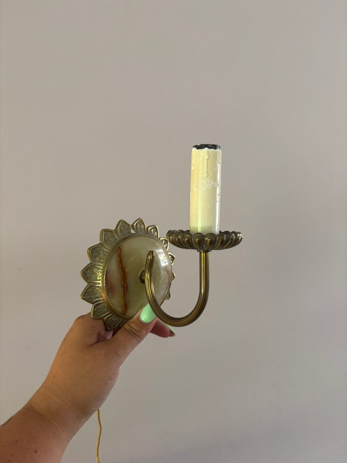 Vintage messing wandlamp onyxbloem, Verzenden