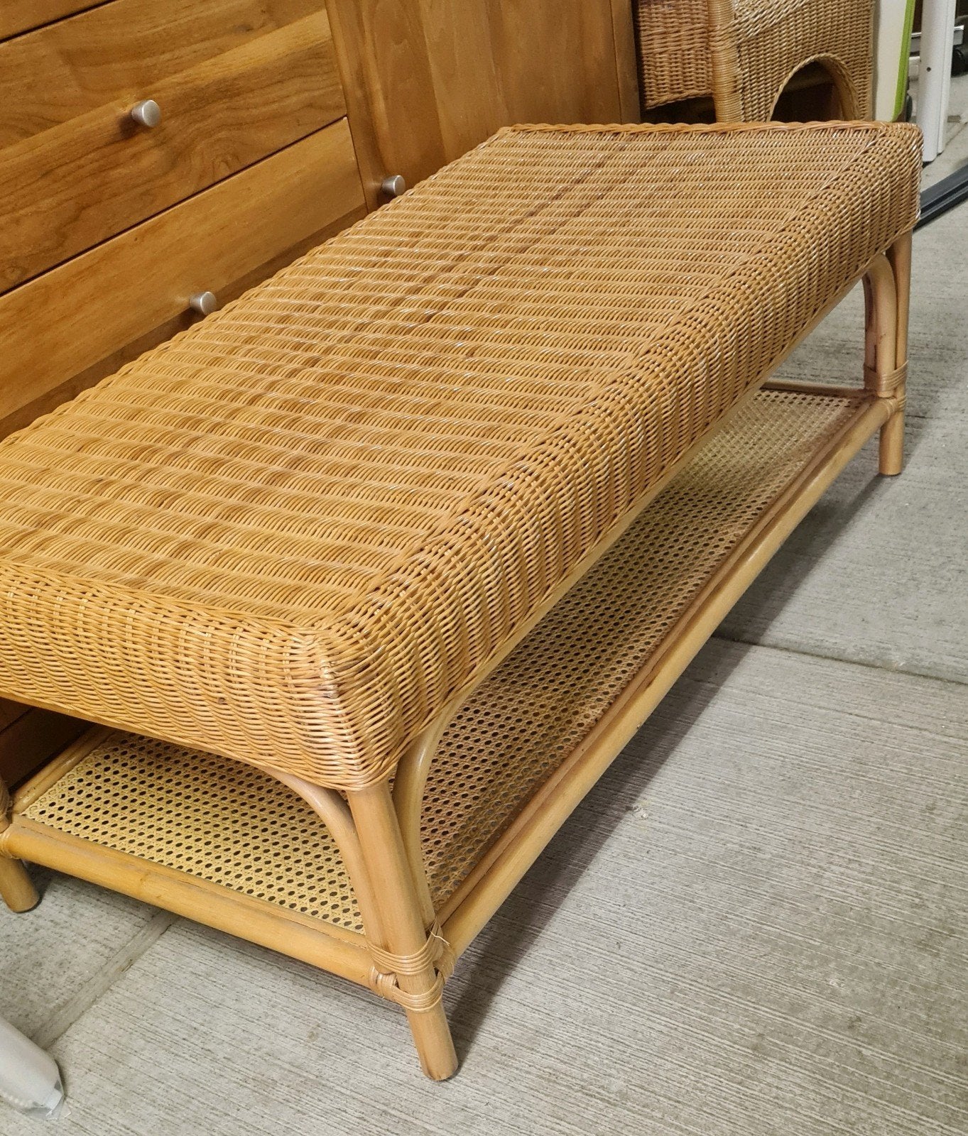 Rotan salontafel met opbergruimte, Ophalen, Overige materialen, Gebruikt, 100 tot 150 cm