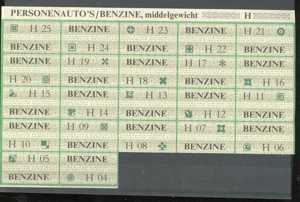 Vel met benzine distributiebonnen Personenauto’s (VK159), Ophalen of Verzenden, Nederland