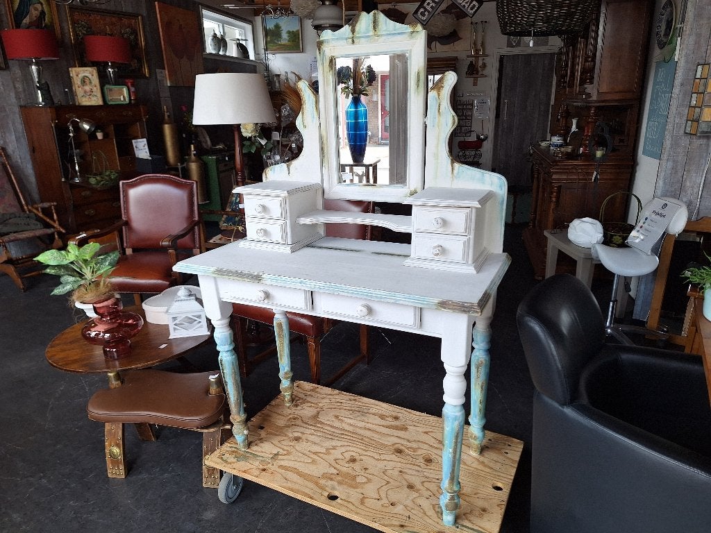 Vintage kaptafel met spiegel en lades, Ophalen, Gebruikt, 100 tot 150 cm, Onbekend