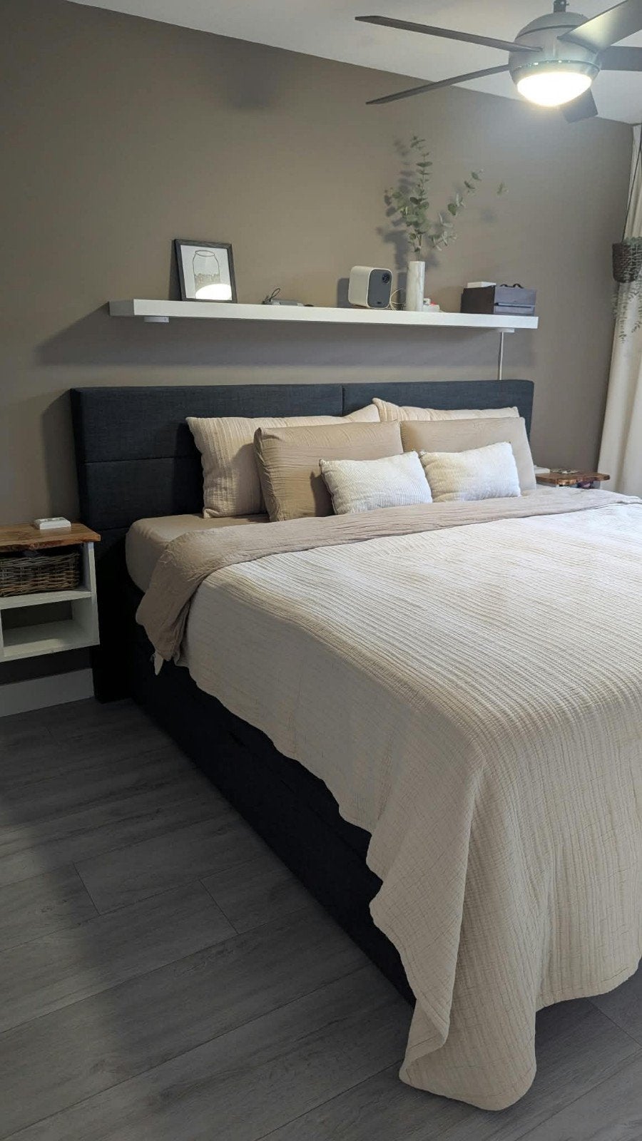 Luxe Boxspring 200x200 cm – Antraciet – Met opbergruimte, Huis en Inrichting, Ophalen, Zo goed als nieuw, Tweepersoons