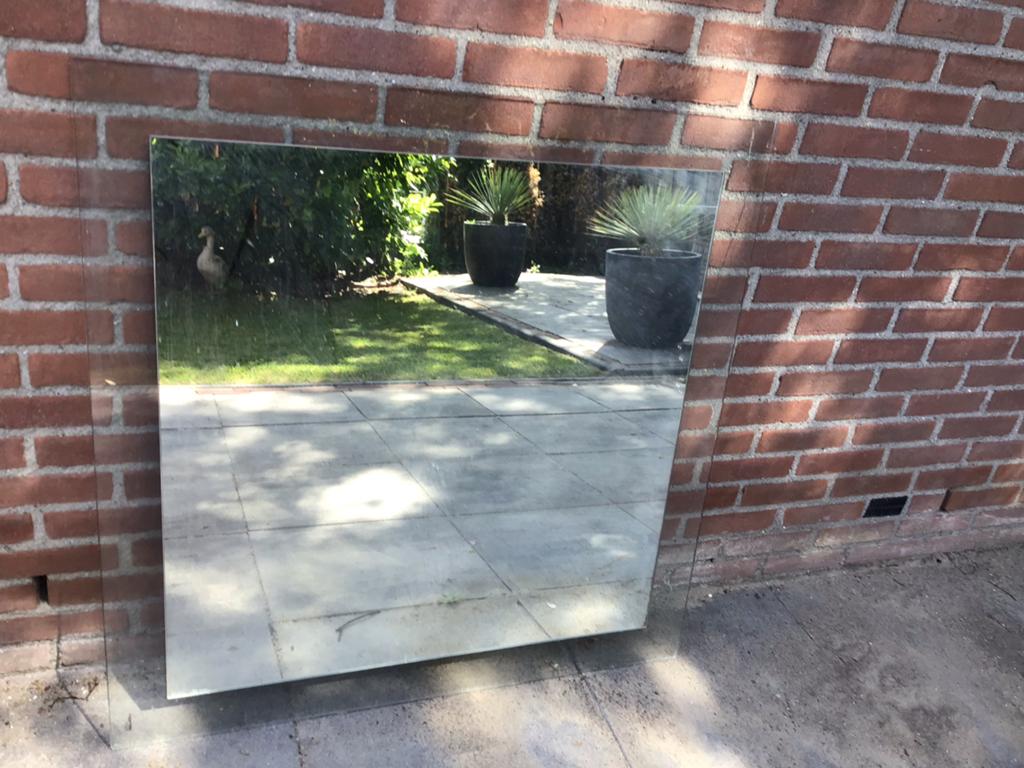 Vierkante glazen spiegel 100x100 cm, Huis en Inrichting, Woonaccessoires | Spiegels, Gebruikt, 100 tot 150 cm, Vierkant, Ophalen of Verzenden