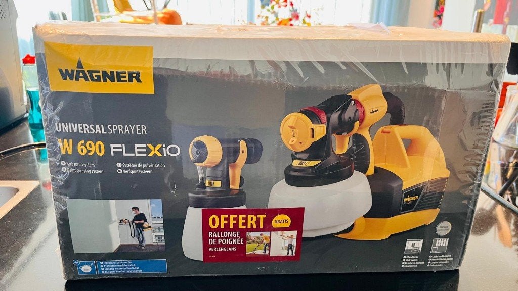 Wagner W 690 FLEXiO verfspuit + verlengstuk, nieuw in doos, Ophalen of Verzenden, Nieuw, Verfspuit of Verfpomp