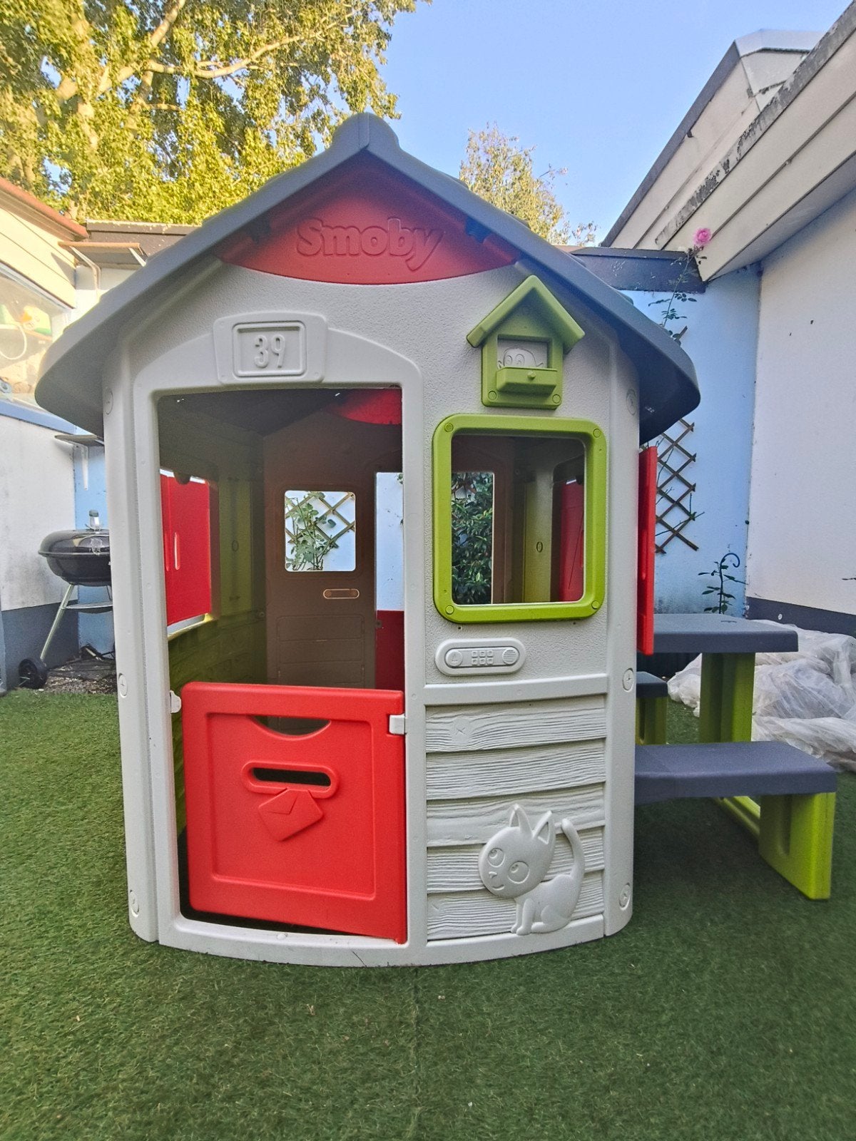 Smoby buiten speelhuis compleet set zgan., Ophalen, Zo goed als nieuw, Kunststof