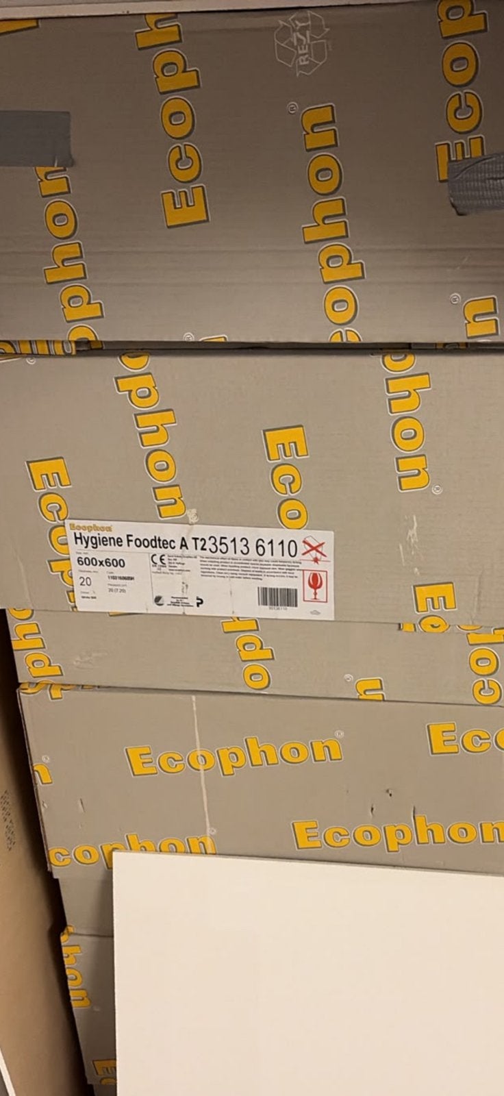 67x Ecophon Hygiene Foodtec A 600x600x20mm – 28,8 m² – Nieuw, Doe-het-zelf en Verbouw, Doos, 100 cm of meer, Minder dan 35 cm