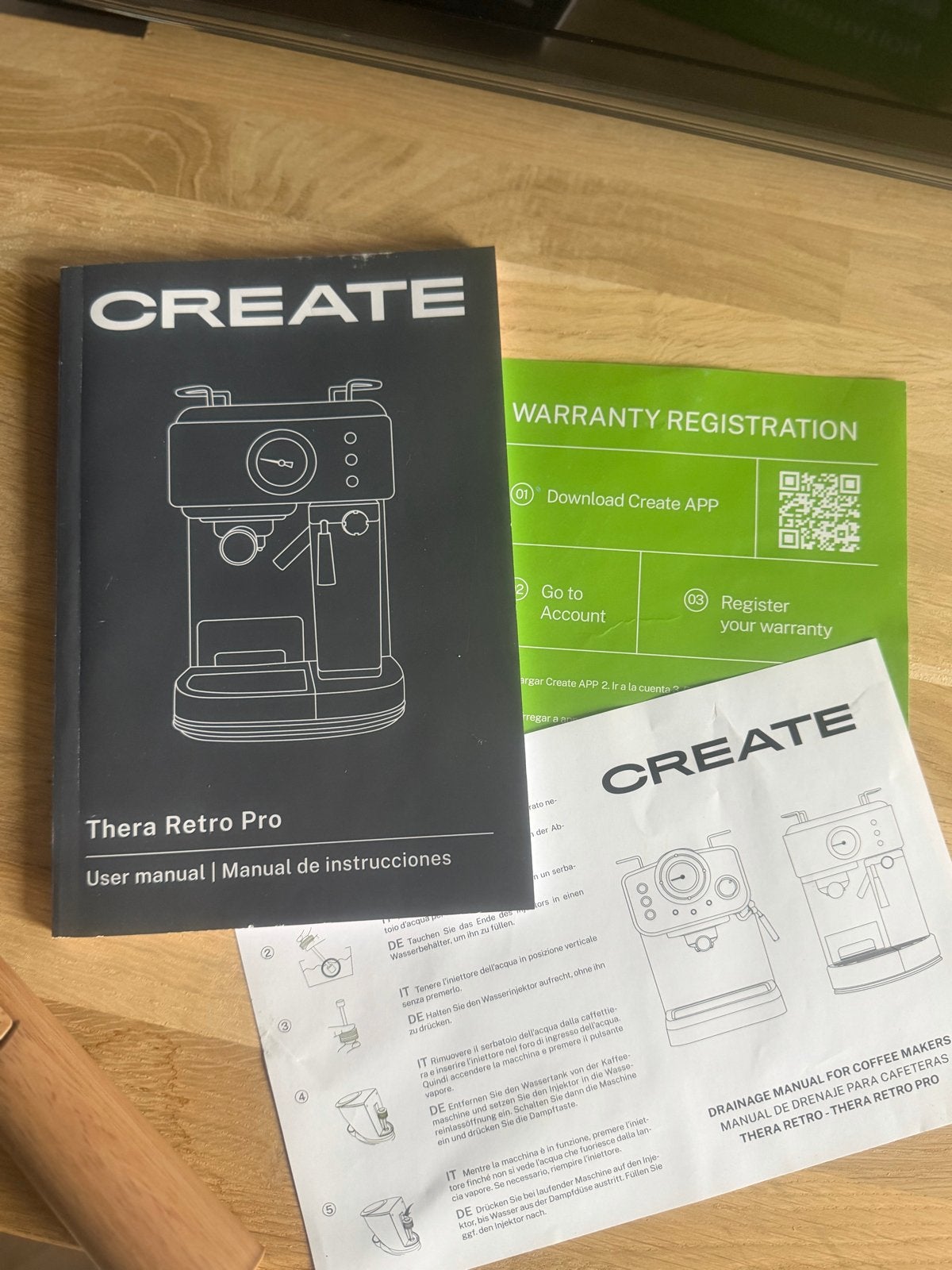 CREATE Thera Retro Pro Espressomachine - Zo goed als nieuw, Witgoed en Apparatuur, Koffiezetapparaten, Ophalen, Afneembaar waterreservoir